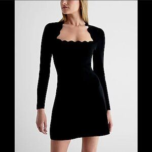 Express Work Square Neck Open Back Scalloped Mini Sweater Dress Size XL NWT